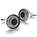 KONOV Jewelry 2pcs Rhodium Plated Classic Weatherglass Model Shirts Men's Cufflinks, Color Black Silver, 1 Pair Set
