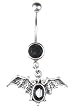 Stainless Steel Gothic Belly Ring with Black CZ - Bat