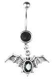 Stainless Steel Gothic Belly Ring with Black CZ - Bat