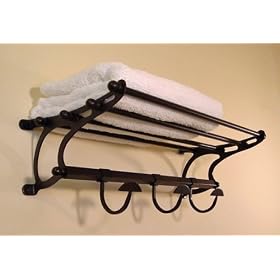 Oil Rubbed Bronze Paris Hotel or Train Rack style Towel Shelf with Hooks