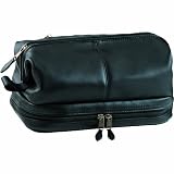 Royce Leather Toiletry Bag And Zippered Bottom Compartment-BLACK