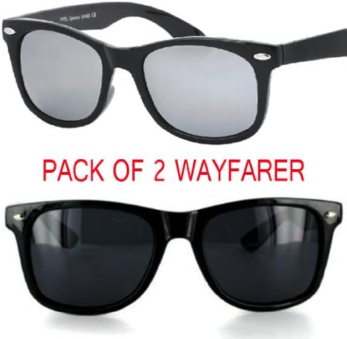 MJ Boutiqie's Pack of 2 Black Wayfarer Sunglasses Mirror Lens & Dark Lens