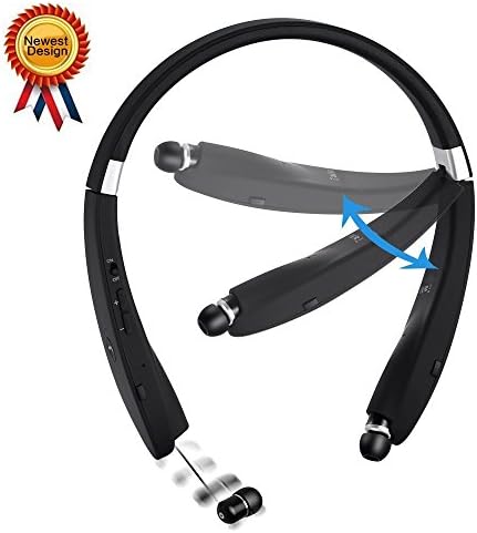 Wireless Bluetooth V4.1 Foldable &amp; Retractable Neckband Headphones Wireless Stereo Earbuds for iPhone Samsung HTC Smartphones and More (Black)