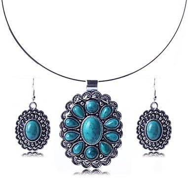 Exaggerated major suit Retro fashion water imitation Turquoise clavicle Chain Necklace Set