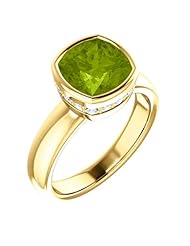 14K Yellow Gold 8.00x8.00mm Antique Cushion Cut Peridot and Diamond Ring -- LIFETIME WARRANTY