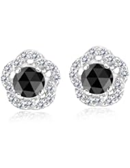0.80 Cts Black & White Diamond Earrings in 14K White Gold