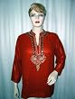 Womens Designer Emboridery Lava- Red Indian Tunic Top Medium Size!!