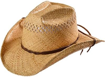 Shady Brady Men's Leather Chin Cord Straw Cowboy Hat Natural Medium