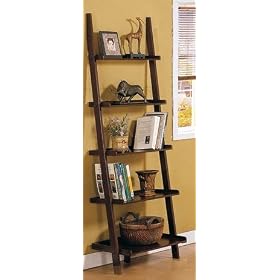 Dark Espresso Brown Leaning Bookcase Bookshelf from Bookcases