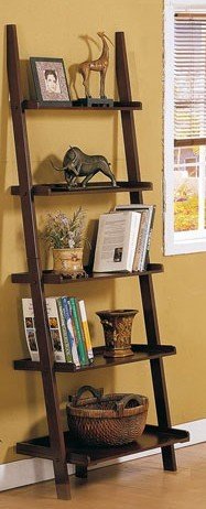 Dark Espresso Brown Leaning Bookcase Bookshelf