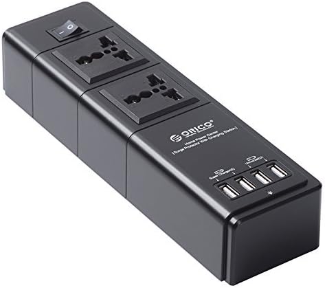 XoomBot Power Strip 2 Outlet HPC-2A4U Surge Protector Strip 20W 4 USB Fast Charging Ports (2 x 2.4A &amp; 2 x 1A) - ORICO Black