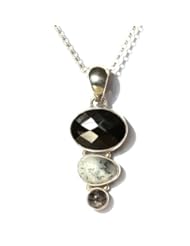 Decorumjewellery Gorgeous Sterling Silver 925 Black Onyx and Other 3 stone pendant on 18" Chain.