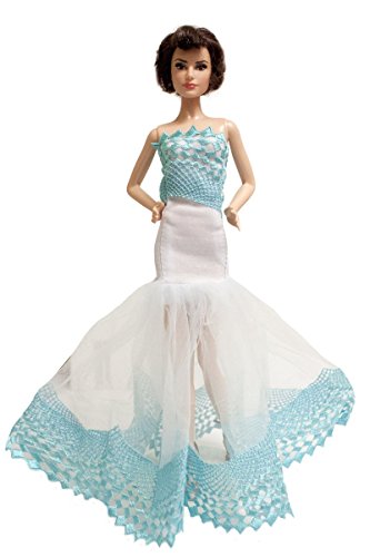 Barbie Blue & White Lace Embroidered Fishtail Gown