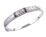 Sterling Silver 2-Bar Black Diamond Textured Bangle Bracelet (1/4 cttw)