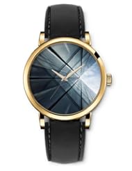 SPRAWL Aanalog Fashion Series Gold Ladies Watches of Genuine Black Leather Strap,Unique Wrist Watch for Women Girls Designed with Looking at the gray building