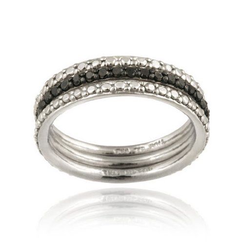 Discount Sterling Silver 2/5ct Black Diamond Stackable Eternity Band Rings Set