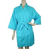 Aqua Turquoise Waffle Weave belted shortie travel spa bathrobe robe