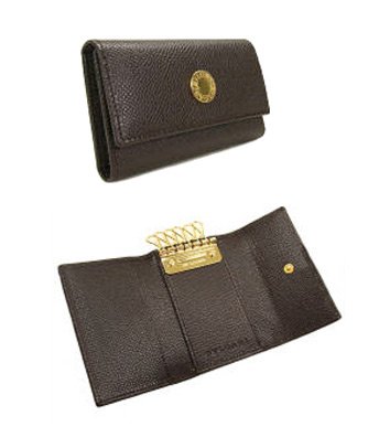 Bvlgari Brown Leather Snap Close Key Holder 20841