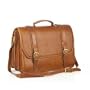Leather Briefcase with Triple Compartments and Laptop Case Color: Black
