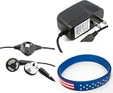 Nokia N85 Accessory Bundle- Stereo Headset Hands-free + Home Wall Travel Charger + Free Stars Stripes Wristband