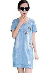 Short Sleeves Cotton/Denim Mini Dress 