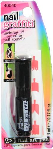 2 in 1 Black Nail Polish Pen By Nail Graffiti - Includes Nail Polish Brush & Fine Tip Nail Pen
