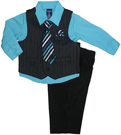 Boy's 4-pc Suit - Vest, L/S Button Down Shirt, Pants, & Clip-on Tie (3T, Blue)