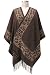 Capelli New York Woven Ruana With Large Leopard Print Boarder And Fringe Brown Combo