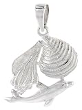 Sterling Silver Seashells and Dolphin Pendant, 7/8 (22mm) tall