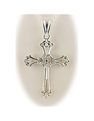 Sterling Silver Floral Cross Pendant Cable Chain