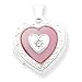Sterling Silver Pink MOP Diamond 2-Frame Heart Locket