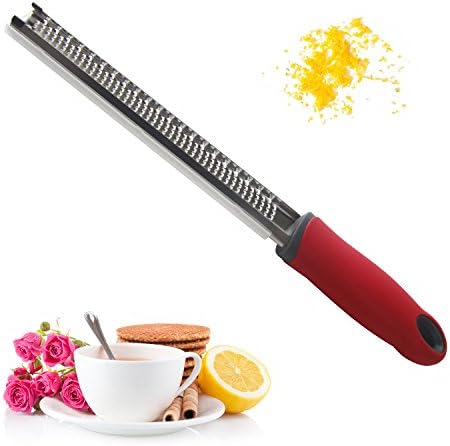 Lemon Zester Grater - Zesty Fresh - Sharp Stainless Steel Blade - Red Handle & Protective Safety Cover