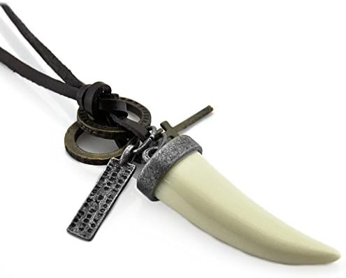 Sirius Jewelry Men's Necklace Black Vintage Ivory Pendant Leather Chain Necklace
