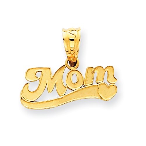 41a 4r0r4mL 14k Gold Solid Satin Mom w/Ribbon Heart Pendant