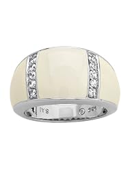 Sterling Silver White Cubic Zirconia with White Enamel Womens Ring
