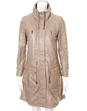 Womens Leather Drawstring Parka Coat : Taupe : SR588