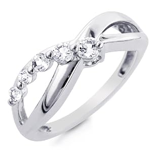 Sterling Silver and White Sapphire Journey Ring - Size 8