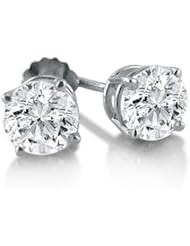14K White Gold Round Screw-Back Diamond Stud Earrings 1cttw
