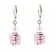 Earrings - E285 - Murano Style Glass - Cube ~ Pink