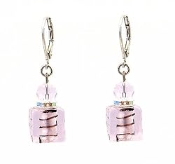 Earrings - E285 - Murano Style Glass - Cube ~ Pink