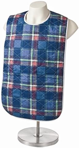 6 Pack, Adult Bib or Clothing Protector Reusable Washable 18x34 Blue Plaid