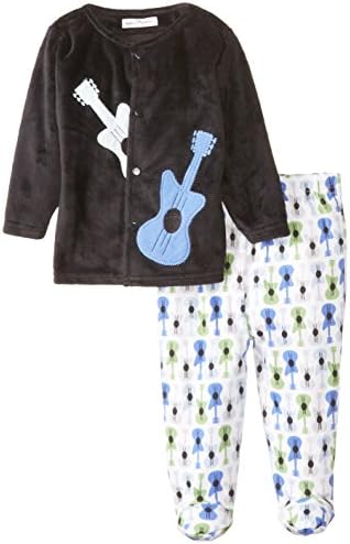 Rumble Tumble Baby-Boys Newborn 2 Piece Guitat Motif Plush Jacket Set, Black, 6 Months