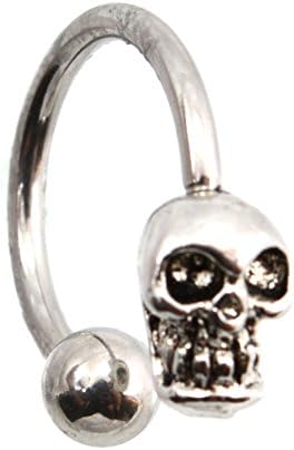 16G 3/8 Inch 316L Surgical Steel Horseshoe Lip Cartilage Piercing Ring Skull 550