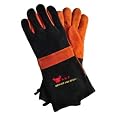 15" INCH EXTRA LONG CUFF HEAT RESISTANT Fireplace & Barbecue Gloves with Primiem Suede Leather Gloves, 100 % Cotton Lining