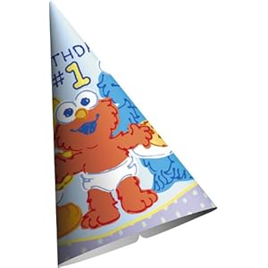 Sesame Beginnings 1st Birthday Party Cone Hats - Set of 8