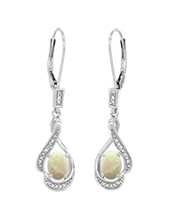 14K White Gold Natural Opal Lever Back Earrings, 1 7/16 inch long