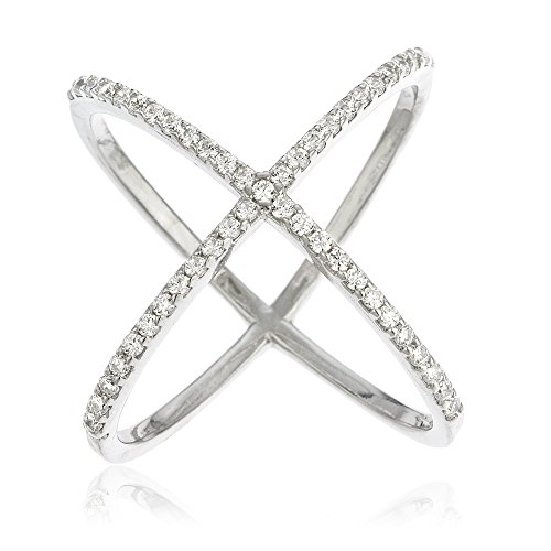 Ladies Real 925 Sterling Silver Criss Cross 'X' Ring with Cubic Zirconia Stones (7)