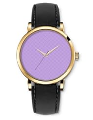 SPRAWL Aanalog Fashion Series Gold Ladies Watches of Genuine Black Leather Strap,Unique Wrist Watch for Women Girls Designed with Flowers on purple background opaque