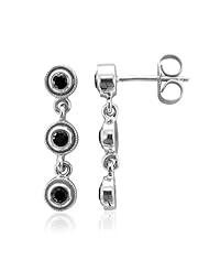 14k White Gold 3 Stone Drop Dangle BLACK Diamond Earrings - 0.30 carat