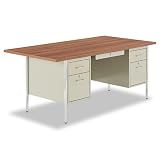Alera Double Pedestal Steel Desk, 72w x 36d x 29-1/2h, Oak/Putty